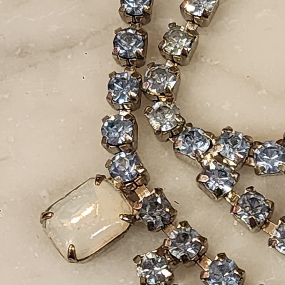 15" Vintage Rhinestone Choker Necklace & Bracelet Demi Parure Blue Opalescent - Picture 9 of 16